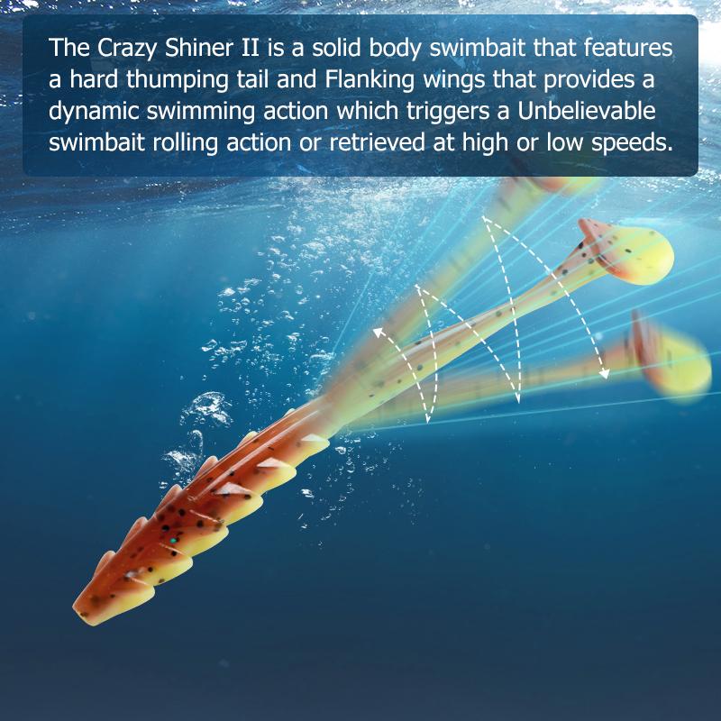 MEREDITH Crazy Shiner II Soft Lure 65 mm 80 mm Rybářská návnada Shad Silikonové návnady T-tail Wobblers Swimbait Umělá polévka leurre