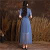Johnature Summer Women Vintage Polka Dots Dress Fashion Splicing Cotton Short Sleeves V-Neck Casual Dress