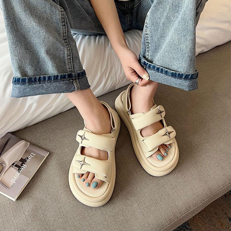 Footwear Beach Women's Shoes with Medium Heels Summer 2024 Outdoor Sandals for Woman Platform Wedge Waterproof Black Korea H F