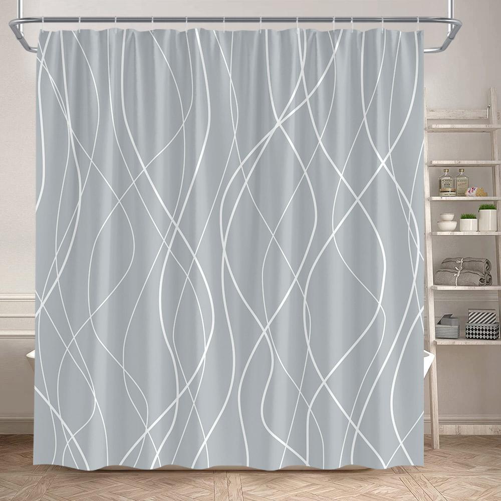 Black Striped Shower Curtains Modern Minimalism Lines Art Polyester Fabric Bathroom Bathtub Decor Bath Curtain Set With Hooks