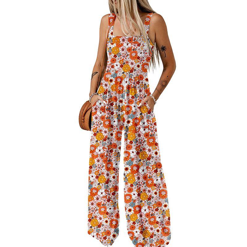 

Fashion Sleeveless V Neck High-Rise Wide-Leg Pants Jumpsuit Orange color Size M fit (55.00 kg-62.50 kg