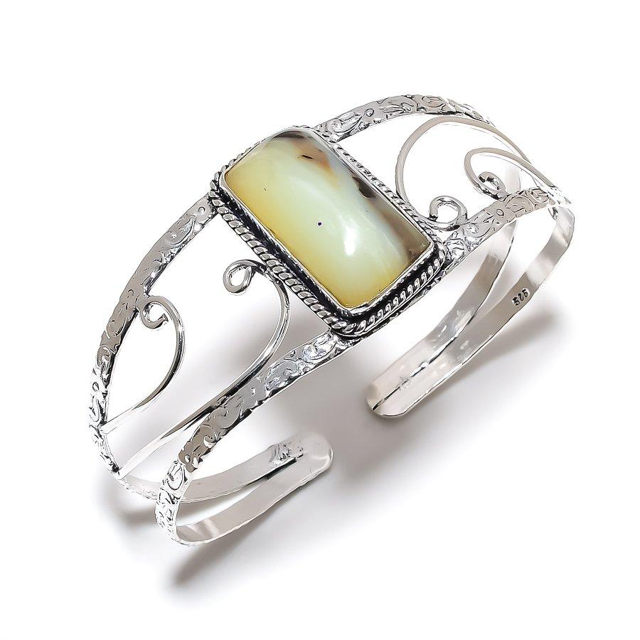 Chrysoprase Gemstone Handmade 925 Sterling Silver Cuff Bangle Adjustable SU-10157