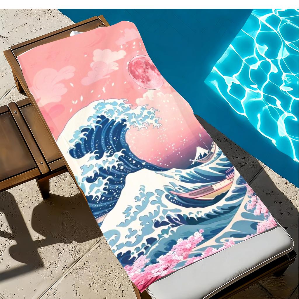 The Great Wave Off Kanagawa Beach Towel Microfiber Quick Dry Absorbent Oversized Bath Towel Sand Free Japanese Ukiyo-e Cherry