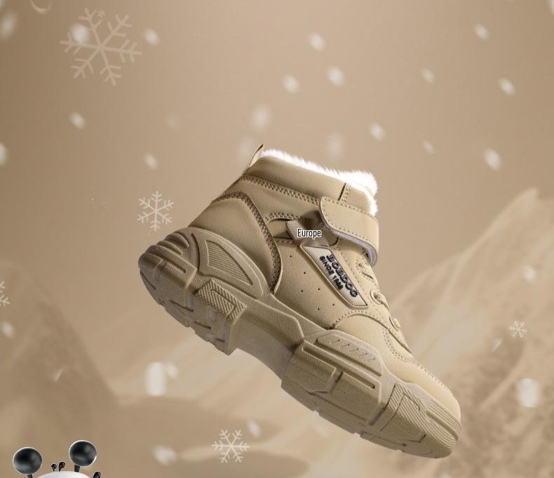 Babu Dou Kids' Warm Velvet Snow Boots: High-Top Winter Cotton Shoes for Boys & Girls Ages 6-12
