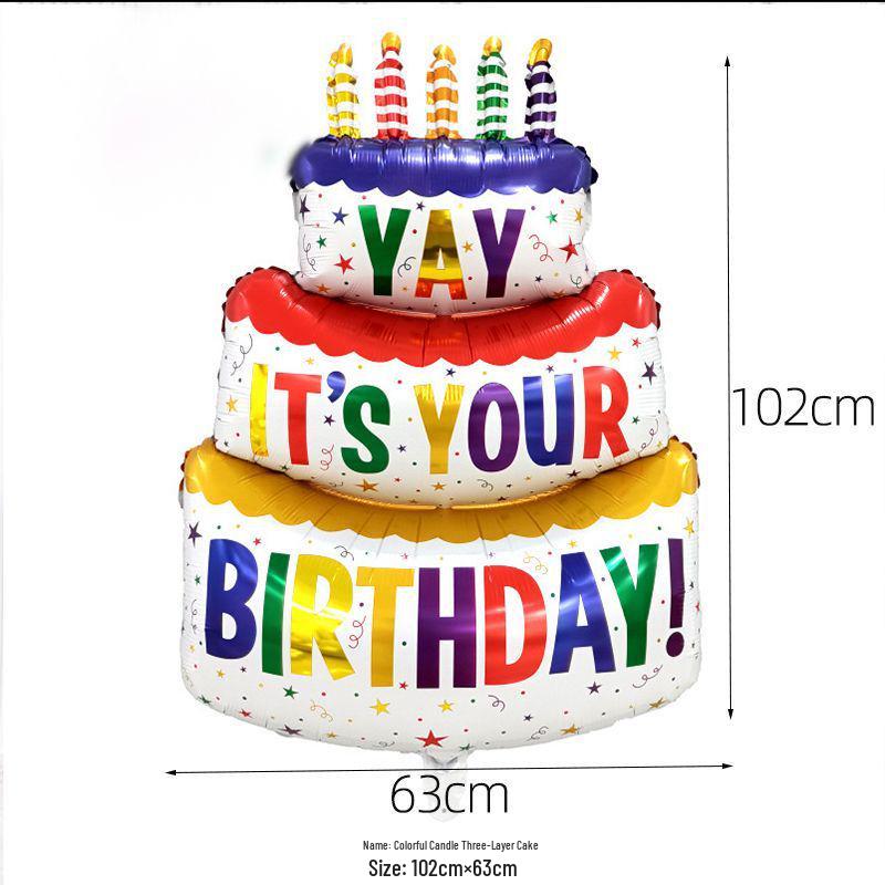 Colorful Three-Layer Cake Balloon - Birthday Party & Photo Prop Decoration