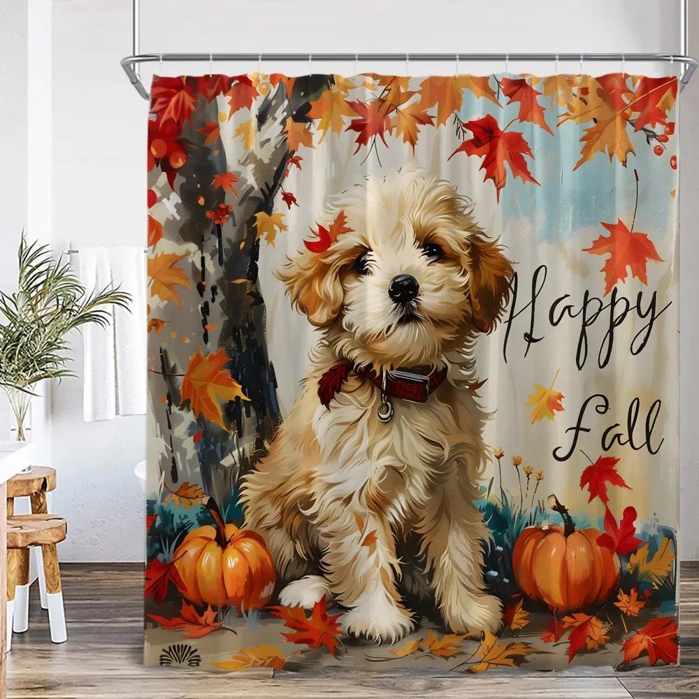 Cartoon shower curtain highland cattle harvest season pumpkin sunflower farmhouse bathroom decoration with hook shower curtain