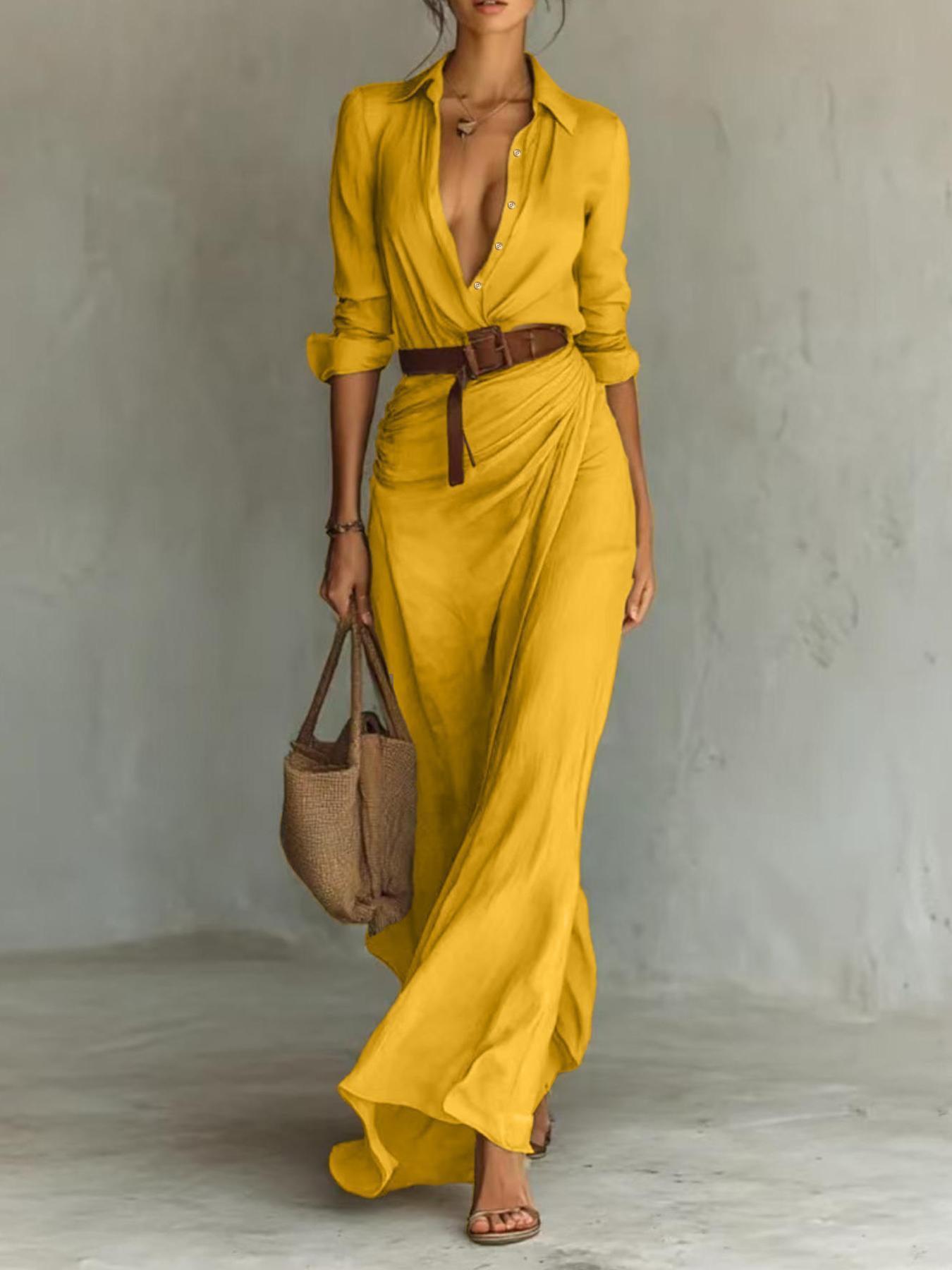 Элегантное женское осеннее плиссированное платье с поясом Large пшеничный