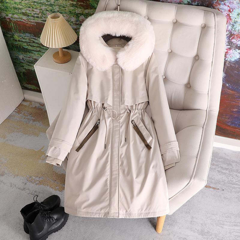 Długi Nowy Zimowy Płaszcz typu Pie z Odpinanymi Elementami Luźny Płaszcz Bawełniany za Kolano