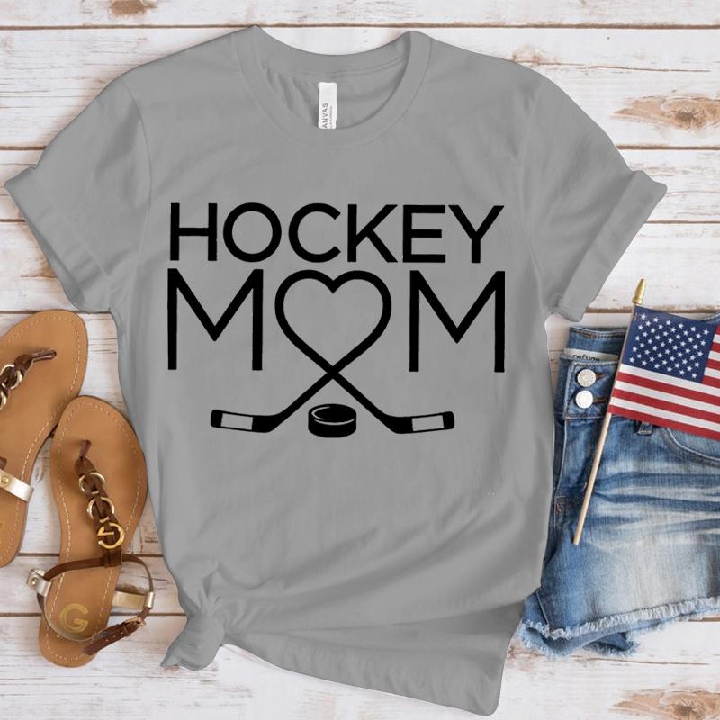 Women Fashion Hockey Mom Print T-Shirts Fashion Casual Short Sleeve Daily Outdoor Shirt Tops Mother's Day Gift