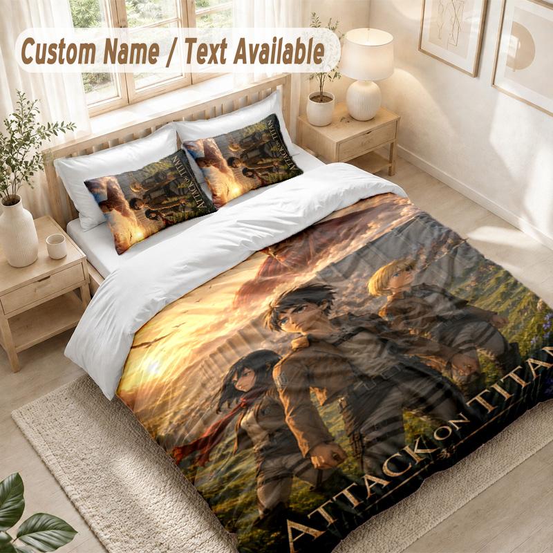 Attack On Titan Bedding Set, 1 Duvet Cover & 2 Pillowcases Soft Comfortable Bedroom Home Textile Decor