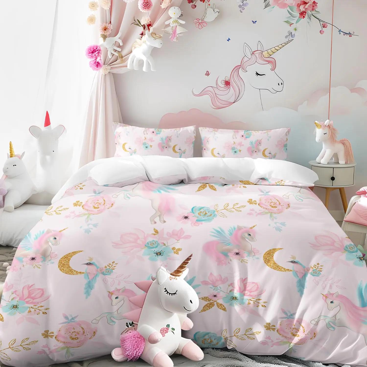 

Comforter Unicorn Comforter Queen Size Cute Rainbow Print Bedding Set Kids Girls Girly Animal Themed With 2 S Comforter (quilt)-EU Single(135*200cm)3pcs