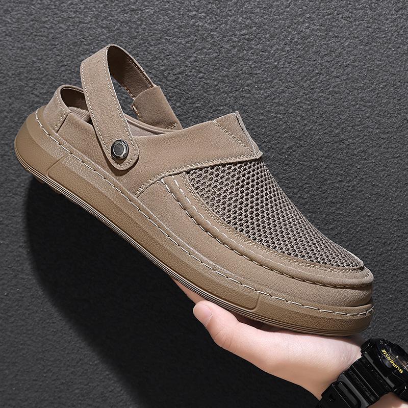 Fashion Street Style Breathable Mens Slippers Lightweight Male Slides Non-Slip Anti-collision Toe Shoes for Outdoor Beach Flats Sandals