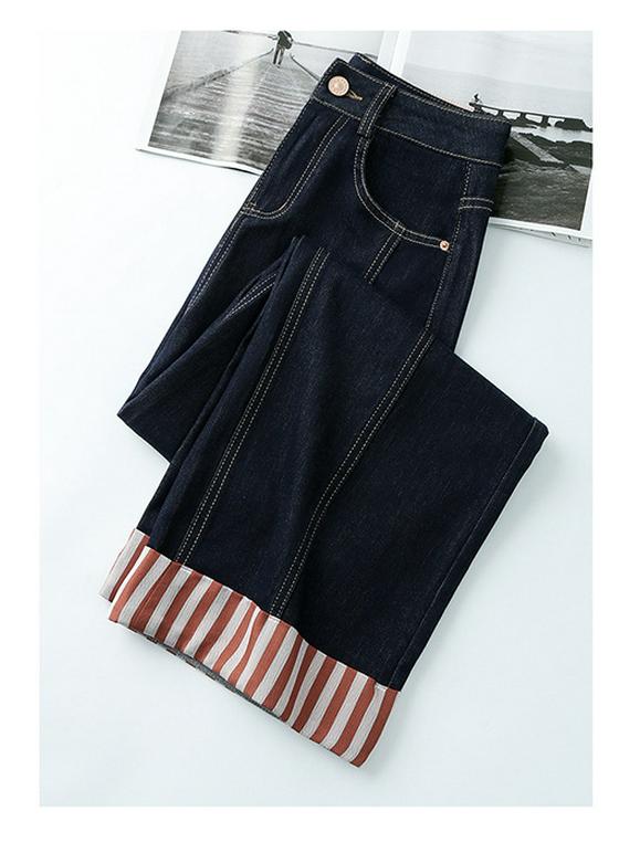 Korean Retro Striped Patchwork Loose Jeans for Spring & Autumn 2025