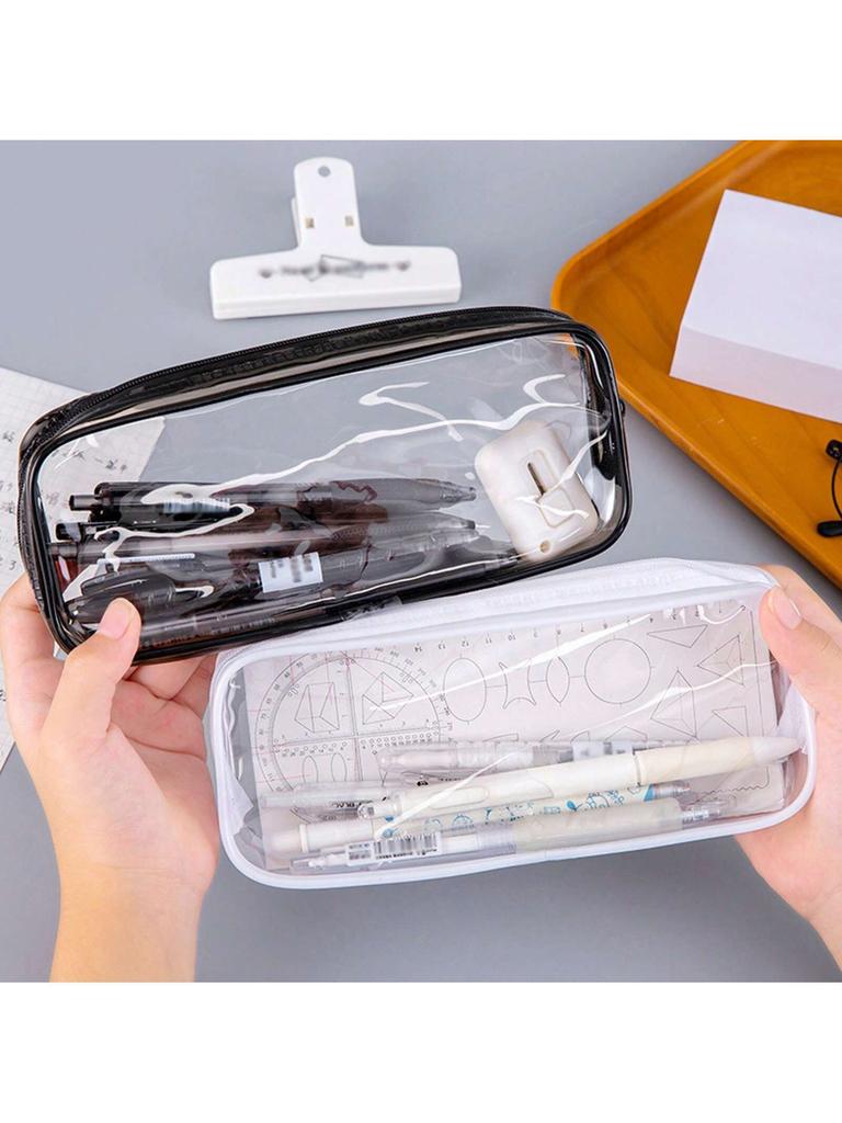 2 Stück Transparente PVC Reißverschluss Stifttasche Toilettenartikel Prüfungsstift Bleistifttasche Etui Reisegepäck Make-up Kosmetiktasche (Schwarz und weiß)