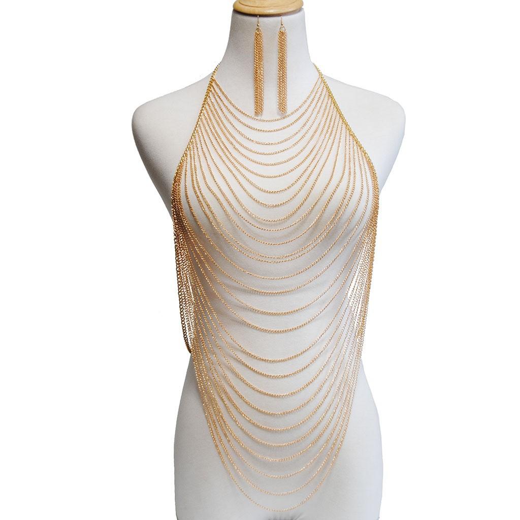 Schmuck Straßenauktion Berühmte mehrschichtige Fransen Körperkette Einfache integrierte Kette Körperkette
