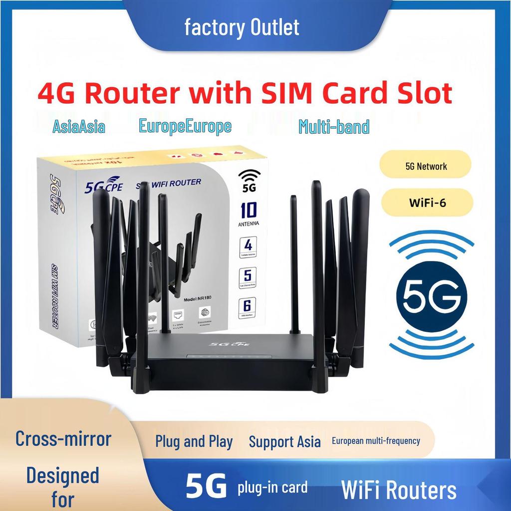 5G Dual-Band Wireless Router with SIM Card Slot, Ten Antennas, for EU & Asia WiFi Sharing