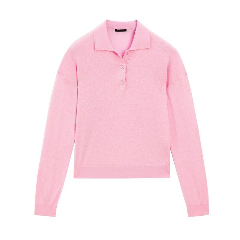 MD Women's Spring Clothing Gao Zhi Sentong Qin Style Short Polo Shirt Collar Sweater Long Sleeves Knitwear 5733684