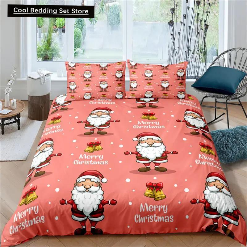 Santa Claus Pattern Bedding Set Christmas Deer Duver Cover Set for Kids Boys Girls Quilt Cover Queen Polyester Comforter Cover