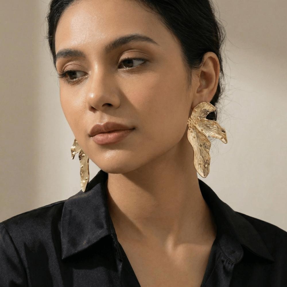 Gold Color Metal Geometric Earrings Personality Fashion Jewelry Gift Leaf Earrings  Holiday