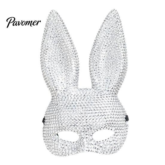 Nightclub Dance Mask Disco Mirror Rhinestone Rabbit Mask, Sparkly Glitter Bunny Face for Halloween Party, Shiny Reflective Ear Festive Cosplay