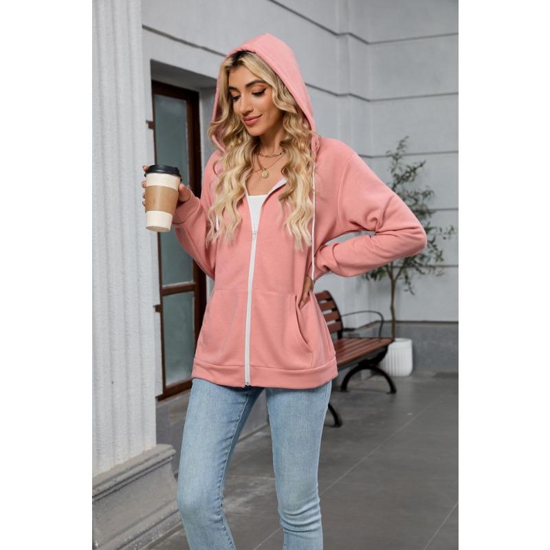 Women S Long Sleeve Hooded Sweatshirt With Zipper Pockets Casual Top