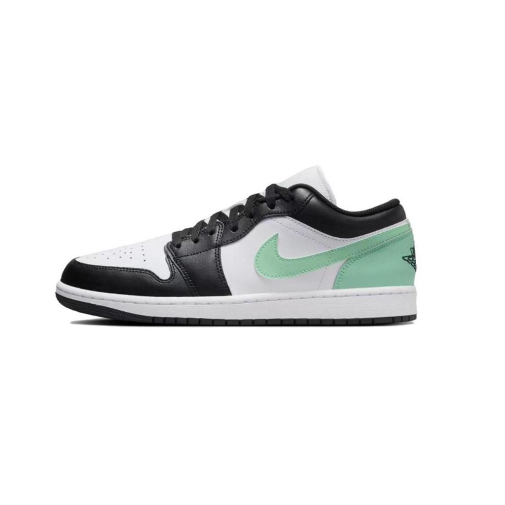 Jordan Air Jordan 1 Abrasion Resistant Breathable Low Top Vintage Basketball Shoes Men's Black White Green 553558-131(Team444-)