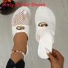 Flat Canvas Slide Sandals With Metal Accents For Adult Casual Summer Wear