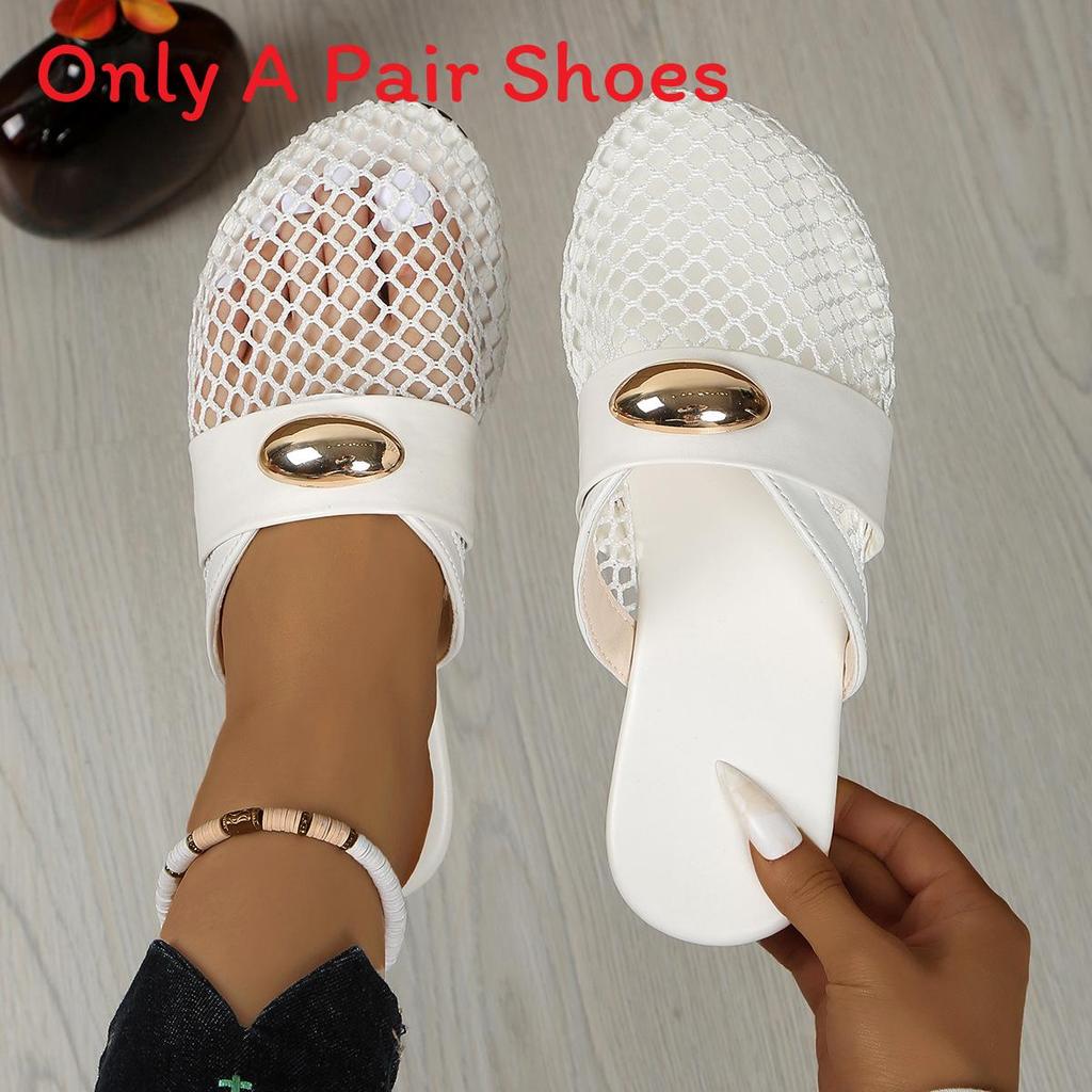 Flat Canvas Slide Sandals With Metal Accents For Adult Casual Summer Wear