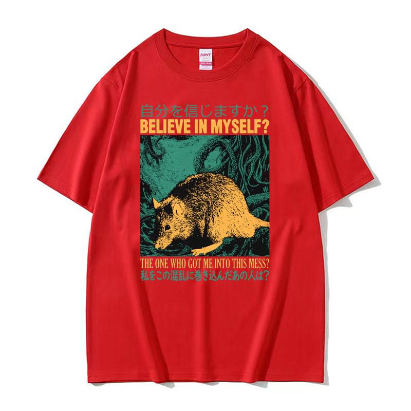 Believe In Myself Rat Vintage Cartoon Graphic Tshirts Unisex Fashion Harajuku Y2k T Shirt Mens 100 Cotton Short Sleeve Tshirt