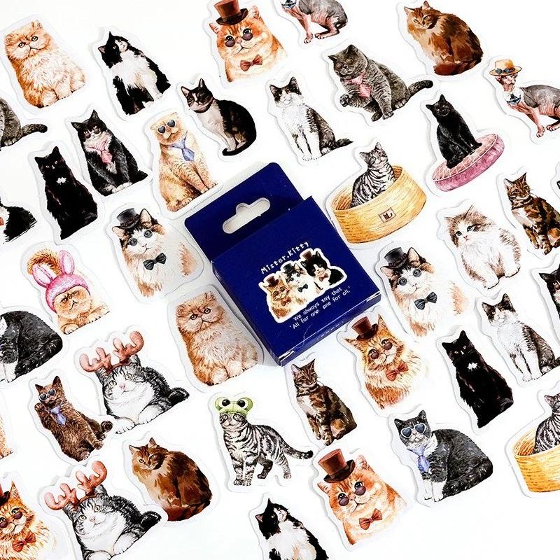45Pcs/box Cat Collection Cute Boxed Kawaii Decoration Stickers Planner Scrapbooking Stationery Japanese Diary Stickers