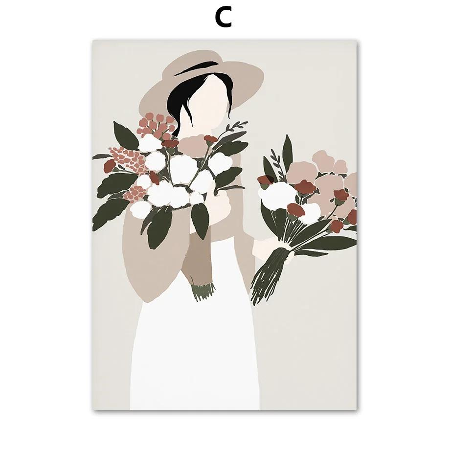 Flower Lady Bouquet Botanical Cactus Boho Posters and Prints Canvas Painting Nordic Wall Art Pictures for Living Room Decor