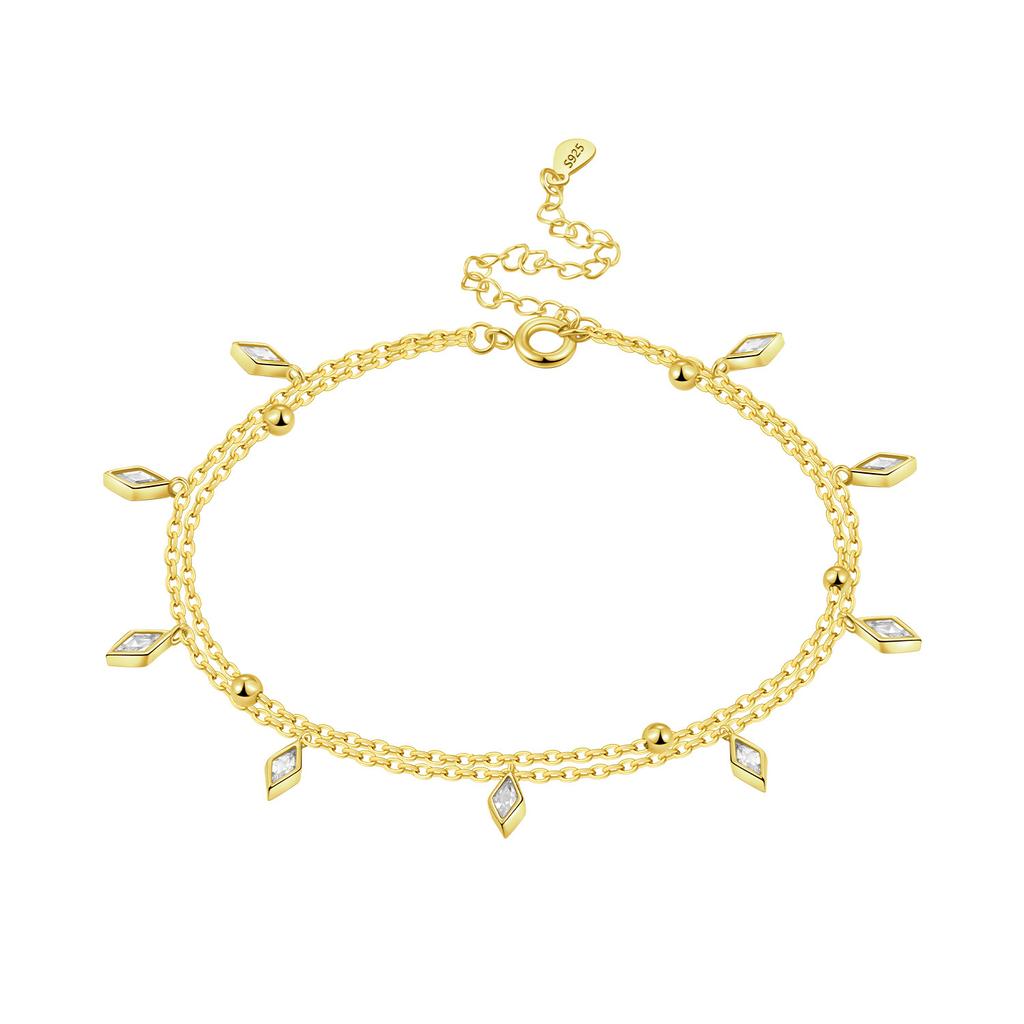 Orstarry S925 Silver Double Star Anklet Women Summer Chain Ankle Bracelet Party Jewelry Gift