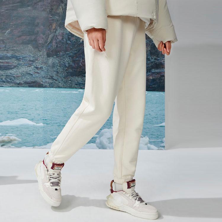 Li Ning Sports Lifestyle Series Solid Color Drawstring Cuffed Sweatpants Women Bottoms Eggshell-Gray AKLRF14-2