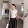 Korean Gray Polka Dot Strap Short-sleeved T-shirt Women's Summer Slim and Thin Versatile Spice Girl Top