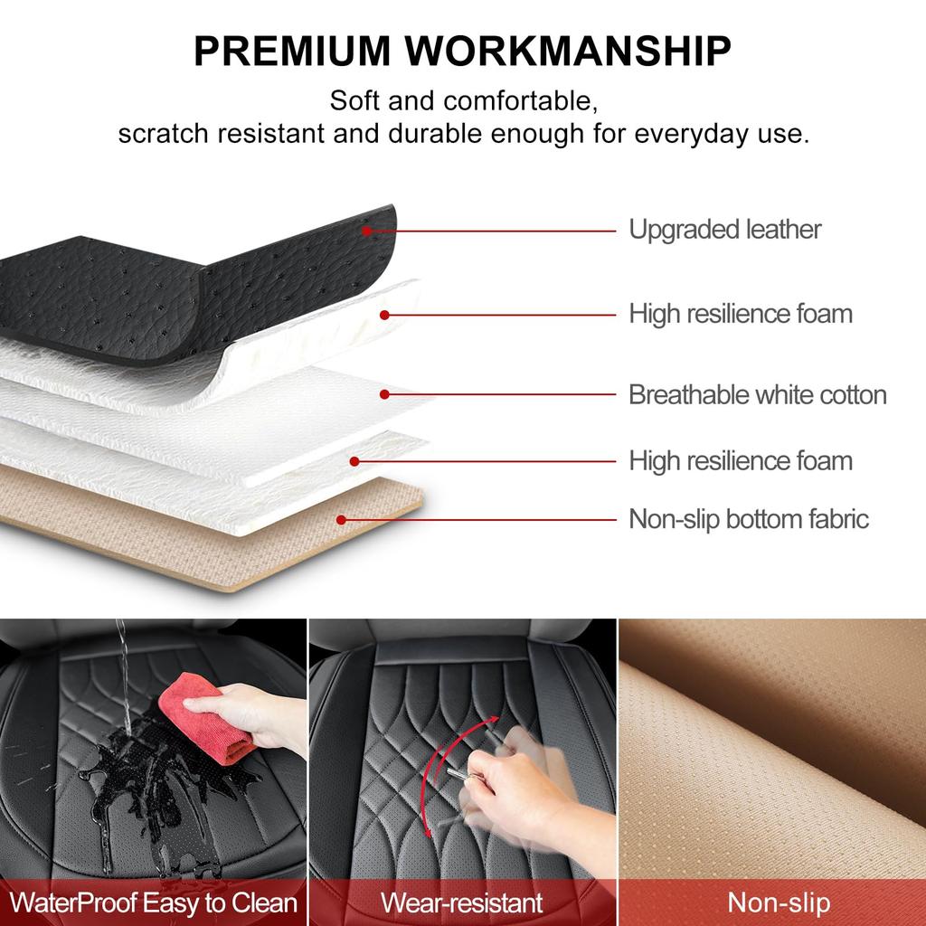 1 Pack Leather Front Car Seat Covers Bottom Car Seat Covers Fully Wrapped Non Slip and Waterproof Fits Most Vehicles Black