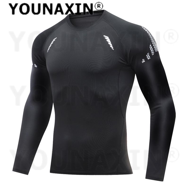 

Мужские спортивные футболки с длинным рукавом для бега, базовый слой, облегающий топ для тренажерного зала, фитнеса, одежда для велоспорта, баскетбола, быстросохнущая, S M L XL 2XL 3XL 3XL чёрный
