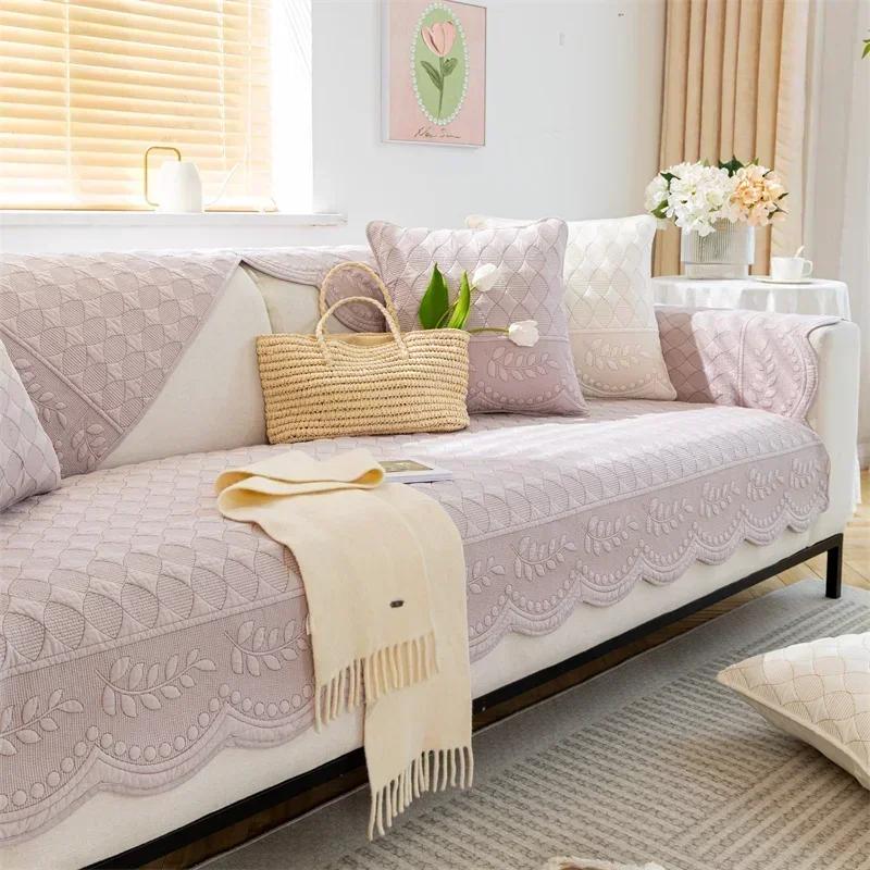 Universal Cotton Sofa Cover Towel  Nordic Solid Color Sofa Cushion for Living Room Non-Slip Sofa Cushion Armrest Backrest Cover