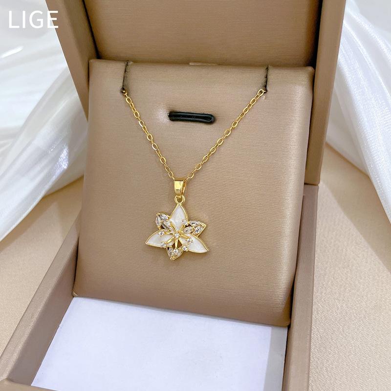 Oil Dripping Flower Full Diamond Light Luxury Temperament Gorgeous Full Diamond Necklace Female Versatile Collarbone Chain Titanium Steel Chain