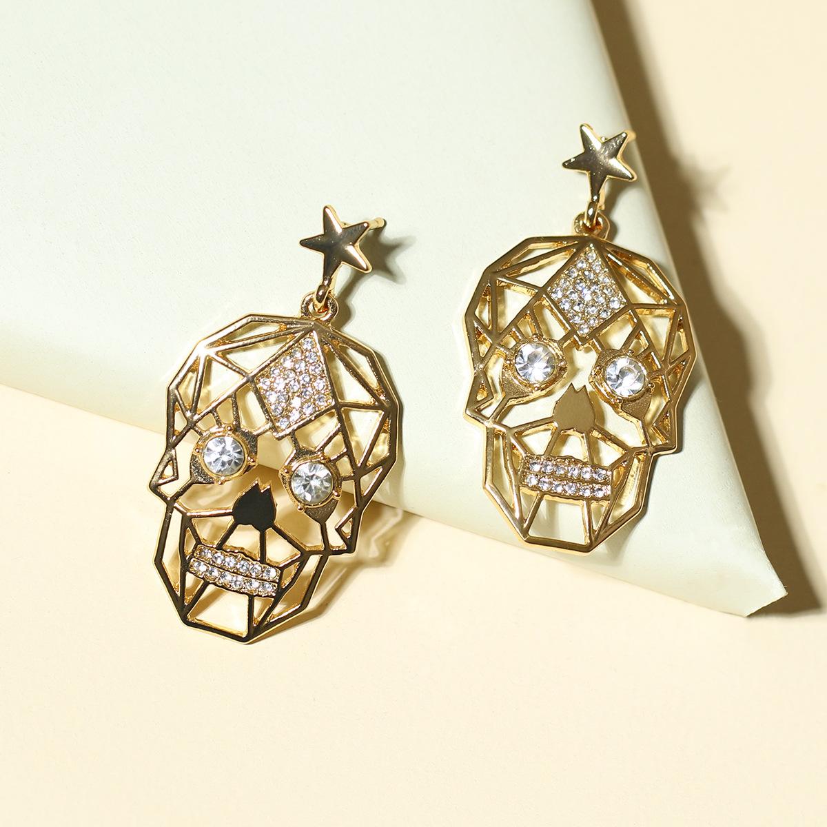 

JMXD - креативные серьги в стиле панк, серьги со звездой и цирконием, полый череп, увеличенные серьги, женские серьги