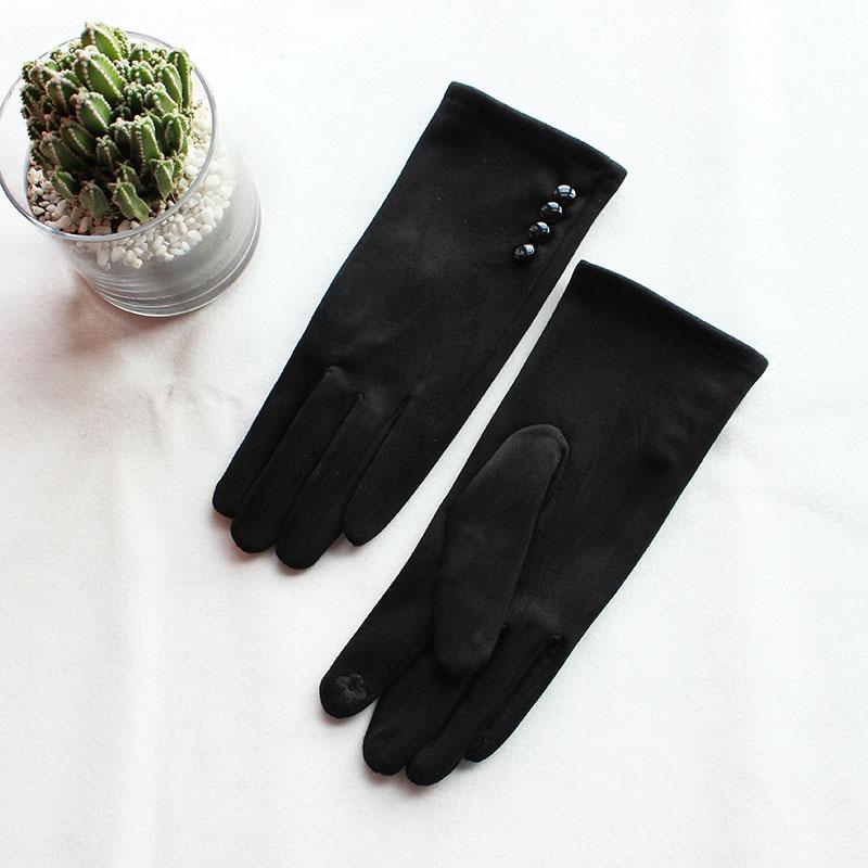 Suede Knitted Gloves Women's Touch Screen Thin Elastic Man-Made Material Black Spring and Autumn Warm Hand Finger Gloves