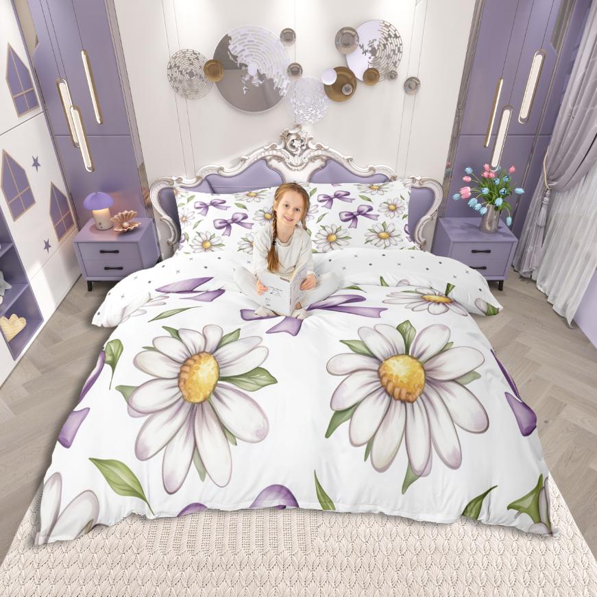 Homewish Ribbon Bow Knot Duvet Cover Set,Princess Bowtie Bedding Set,Rainbow Cartoon Bow Bed Set For Girl