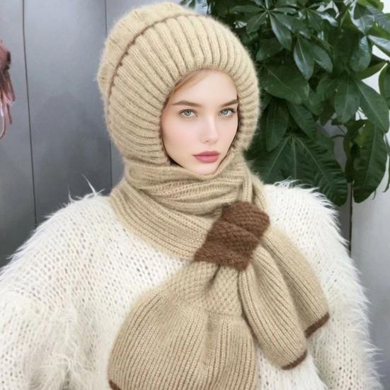 Winter Knit Hat Scarf Set Large Head Circumference Elastic Warm