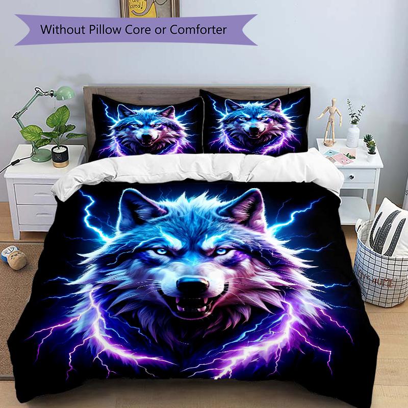 

3pcs Electric Wolf Quilt Cover Set - Soft & Comfortable Polyester Fabric, All-Season Breathable Comforter Set For 1 Quilt Cover & 2 Pillowcases ( 135x200cm