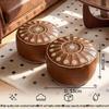 Nordic Embroidered Leather Ottoman: Large-Capacity Round Storage Stool for Living Room