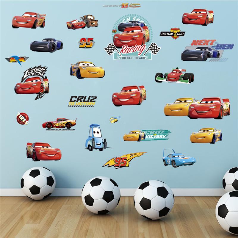 Cartoon Cars Lighting McQueen 3D Wall Sticke s For Kids Room Home Bedroom PVC Decor Cartoon Movie Mural Art Decals