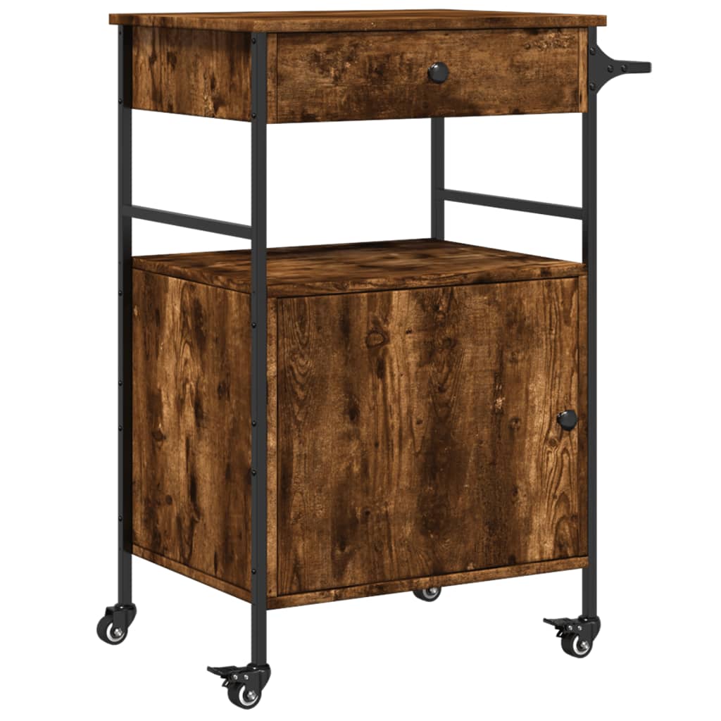 Kitchen Trolley Smoked Oak Finish 56 x 43 x 89.5 cm Engineered Wood
