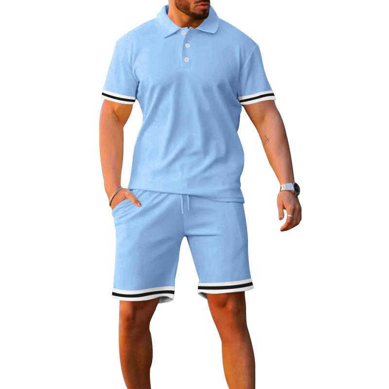 Men's Fashion Short Sleeve Suit Polo Shirt Shorts Sports Leisure Two-piece Trendy Conjuntos Hombre