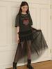 Opening Sunshine Dot See-Through Long Layered Mesh Dress_Black