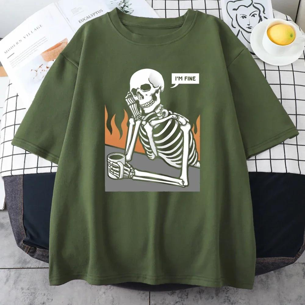 Skeletons In Meditation and Keep Alone Prints Mans Cotton Short Sleeve Personality Street Hip Hop Clothing Casual Men T-Shirts