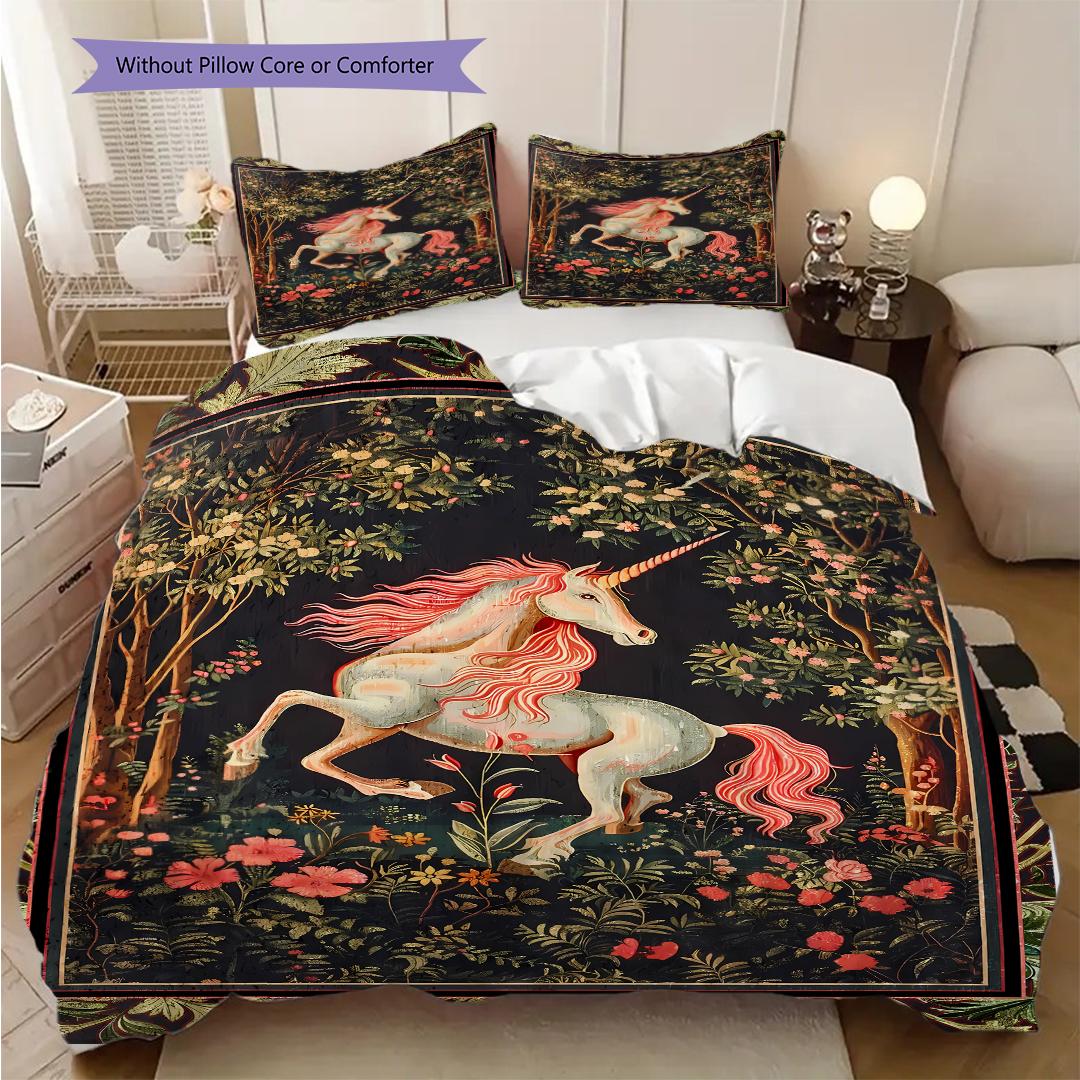 

Medieval Lady and Unicorn bedding, duvet cover, pillowcase, home decoration, birthday gift (1 * duvet cover+2 * pillowcase, coreless) 135x200cm